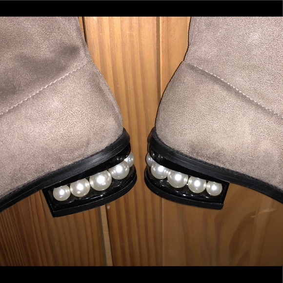 OTK taupe/ tan stretch boots with PEARLS in heels! - Picture 11 of 13